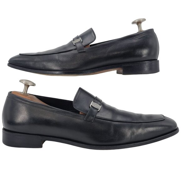 Salvatore Ferragamo Italy Dress Shoes Men's 11D Black Leather Apron-toe Loafers - Picture 8 of 11